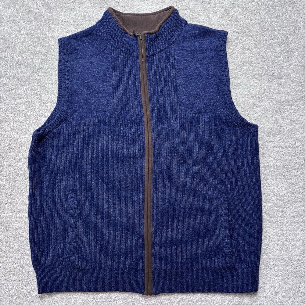 L.L. Bean Men's 100% Merino Lambs Wool Full-Zip Waterfowl Sweater Vest XL Blue